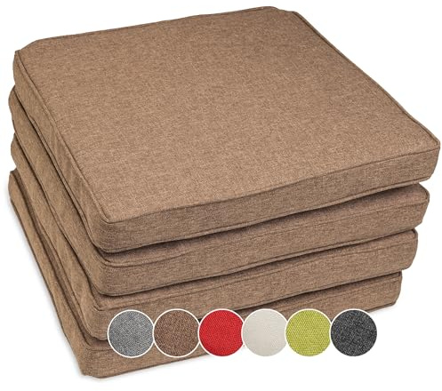 sunnypillow 4er Set Stuhlkissen wasserdicht UV-lichtecht 40 x 40 x 5cm - Polsterauflage Auflage für Stühle/Bänke - Sitzkissen Stuhlauflage für Haus und Garten - Indoor/Outdoor - Braun