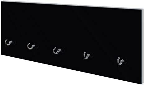 Wallario Wandgarderobe aus Glas in Größe 80 x 30 cm mit Memoboard-Funktion, Motiv: Schwarz | 5 Kleiderhaken zum Aufhängen von Jacken