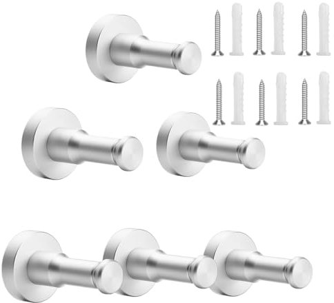 Ruayia Klebehaken Extra Stark, 6er SET - Handtuchhalter Ohne Bohren Edelstahl, Haken Selbstklebend mit Befestigungsschrauben & inkl. Klebelösung - Wandhaken für Küche, Bad, Arbeitszimmer (Silber)