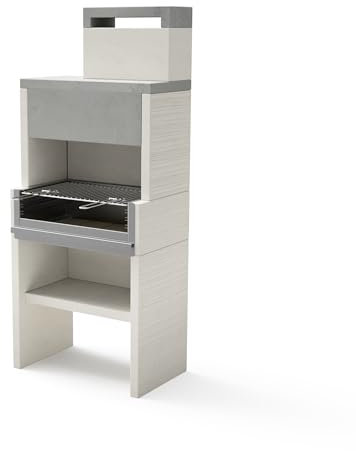TUOZI - Barbecue fixe inox pour bois et charbon modèle VENIT FLEX PLUS HOTTE (Gris/Blanc - 78 x 47 x 185 cm) REF: T00536 - Cuisson homogène en plein air