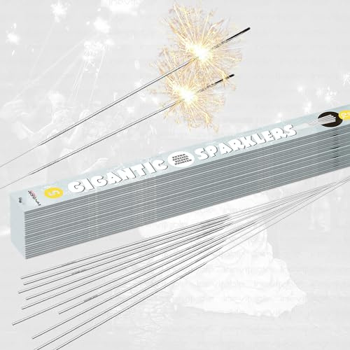 70cm (27) Gigantic Sparklers | Long Handheld Wedding Arch Sparklers | Wedding Send Off Tunnel Sparklers | Metallic Silver Coated (120 (24 Packs))