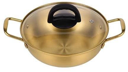 LXHZSY Kochtopf Topf Edelstahl Grill Kochen Ramen Suppe Topf Mit Doppel Griffe Koreanische Meeresfrüchte Kochen Topf Kochen Instant Nudel(Gold 20cm)