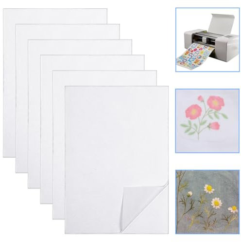 AOZUO 6 Stück A4 29.7x21cm Bedruckbare Stickvlies Wasserlöslich,Blank Wasserlösliches Stickvlies,Selbstklebend Stickvorlagen Wasserlöslich Embroidery Stickmaschine für Anfänger Drucken Zeichnen Hand