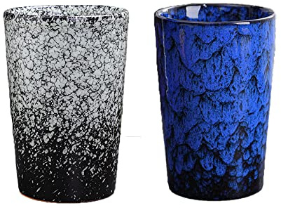 Juego de 2 Tazas de cerámica japonesas de Estilo Chino/japonés, Tazas de té sin asa de 12 oz (Color: Blanco y Azul)