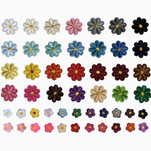 50 Stück Blumen Patches zum Aufbügeln - Bestickte Blüten Applikationen für Kleidung in 2 Größen | Florale Deko-Aufnäher für Jacken, Rucksäcke, Hüte & Taschen | Sicherheitsgeprüft (MRA)