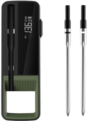 Qussedser Termometro digitale wireless per carne, con Bluetooth, per barbecue, con 2 sonde