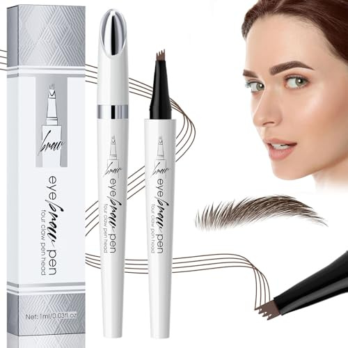 2025 Neu Augenbrauenstift Wasserfest, Magischer Microblading Augenbrauenstift Dunkelbraun Eyebrow Pencil mit 4 Gabelspitze Applikator, Erzeugt Mühelos Natürlich Aussehende Brauen (02# Dunkelbraun)