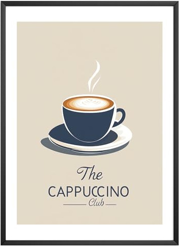 MJ-GRAPHICS® Poster Cappuccino Bilder Küche Bild A4 Cafe Küchenbilder Deko Wohnzimmer Poster Küchen Bilder Küche Deko Bilder Retro Vintage Barista Wandbilder Kaffee Deko Küche – ohne Rahmen