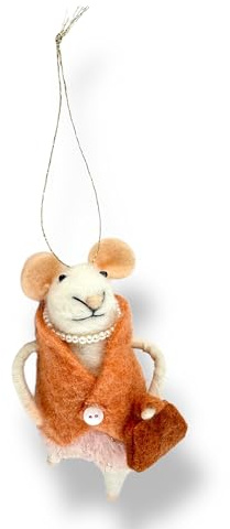 Crispe home & garden | Filzfigur Maus mit Weste & Handtasche | handgemachte Deko-Figur – Anhänger aus Filz | Weihnachtsbaumdeko | Miniaturfigur | Geschenkidee
