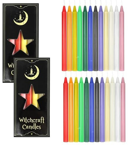 Stabkerzen Bunt, 24 kleine Kerzen (16cm hoch), Bunte Kerzen, Stabkerzen Weihnachten, Tropffreie Spitzkerzen für Weihnachten, Chime, Vigil, Wicca-Altar, Rituale, Gebete, Hochzeit & Partydekoration