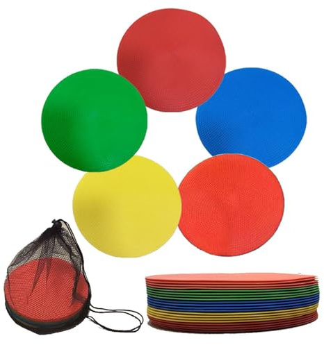 20er Set Markierungsscheiben Runde Flache Flache Sport Markierungshütchen Rutschfeste Floormarker Trainingsscheiben mit schwarzer Netztasche Flat Round Disc (19.3CM)