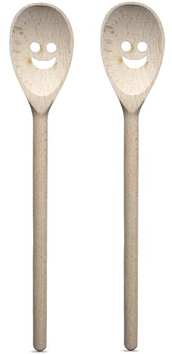 SOHFA 2er Set Holz-Kochlöffel mit Smiley | 30cm Küchenutensilien aus Buchenholz - Geschenk zur Hochzeit & Geburtstag mit Formen – made in europe