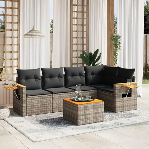 Fasba Garten Sofagarnitur mit Kissen 6-TLG., Gartenmöbel Gartengarnitur, Sitzgruppe Sitzgarnitur, Lounge Sofa Garnitur Terrasse, Grau Poly Rattan/ 4267