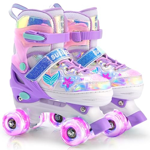 SULIFEEL Verstellbare Kinder Roller Skates, 4 Größen, Leuchtende Räder | Für Jungen Alter 3-12,geeignet für Indoor & Outdoor,sicher, stabil und komfortabel