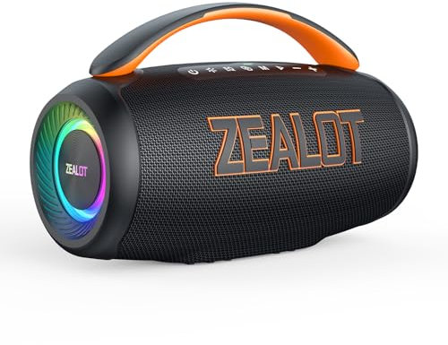 Zealot Altavoz Portátil con Potente Sonido 60W, Luces Led y Bluetooth 5.3, Resistente al Agua IPX6 para Exterior, Sonido Estéreo, 20H de Duración de La Batería, Negro