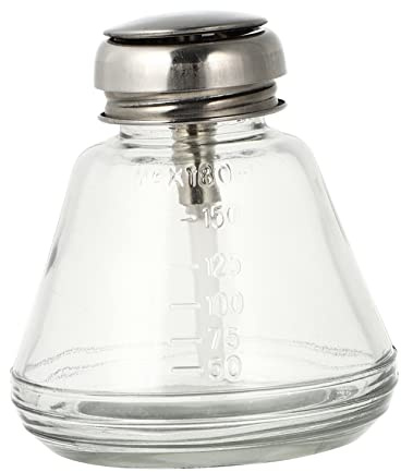 SAFIGLE Flacon Distributeur Vide en Verre 180ml Presse Pompe Inoxydable pour Dissolvant Vernis à Ongles Usage Manucure Professionnel Salon