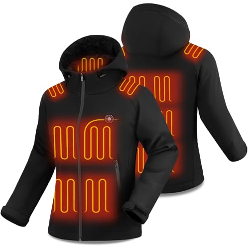 XINSONYUELL Heated Jacket for Women with 16000mAh Battery Pack, Hooded Electric Jacket with 15 Heating Zones, Windproof Heated Coat for Women Outdoors