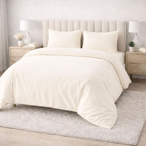 Meteorwi Home - Funda Nordica Cama 135 Microfibra Cepillada Suave – Juego de 4 Piezas con Funda de Edredon 220x220cm, Sabana Bajera 135x200cm, 2 Fundas de Almohada 45x70cm (Crema, Cama 135cm)