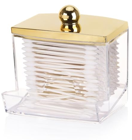 Tbestmax 10oz Qtip Holder Dispenser L Size Bathroom Container with Gold Lid for Bathroom Organizer Accessories Decor Storage-Qtips Cotton Ball Holder