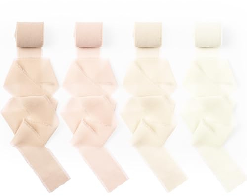 AOOWU Nastro di Chiffon Setoso 4 Colori, 4 Rotoli Nastro di Seta con Frangia Chiffon, Totale 3,8 cm X 20 m Nastro Regalo Nastri di Seta per Inviti di Nozze, Bouquet da Sposa, Confezioni Regalo, DIY