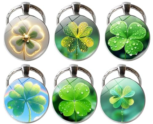 WeddHuis Lot de 6 Porte-Clés Trèfle à Quatre Feuilles, Lucky en Acryl, Porte-Bonheur Feuille Verte Nature, Pendentif En Porte-Bonheur Femme, Porte Clef Trefle 4 Feuilles, pour Porte-Monnaie