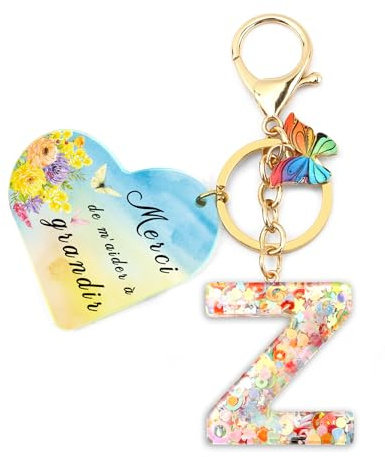 Nudoraw Cadeau Merci Personnalisable Porte Clef Femme Lettre Z Merci Maitresse Cadeau Personnalisé Maitresse D'école Fin D'année Cadeau Atsem Aesh Nounou Directrice Creche Anniversaire Noel