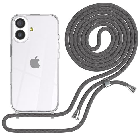 EAZY CASE Handykette kompatibel mit iPhone 17 Handyhülle mit Umhängeband, Handykordel mit Schutzhülle, Silikonhülle, Hülle mit Band, Stylische Kette für Smartphones, Anthrazit