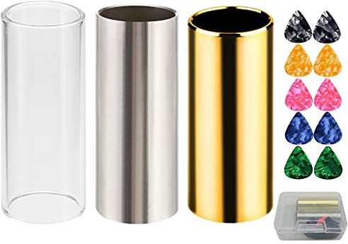 Guitar Slides Set 1 Glass Slide Stainless Steel Brass And 10 Guitar Picks In Box Glass Slides For Microscope Case
