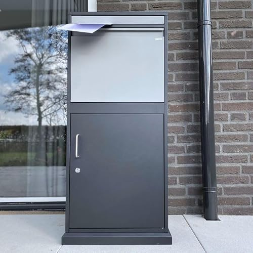Großer Paketkasten – Paketbriefkasten – freistehend oder Bodenbefestigung – stabiles Zylinderschloss – 425 x 455 x 1025 mm – Pakketa® Panda® – Mega Multibox – XXXL