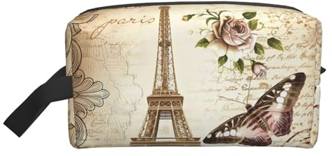 Sac de rangement avec impression Abalone Nacre – Trousse de toilette de voyage durable, pochette de rangement portable pour maquillage et cosmétiques avec fermeture éclair, Vintage Paris Tour Eiffel