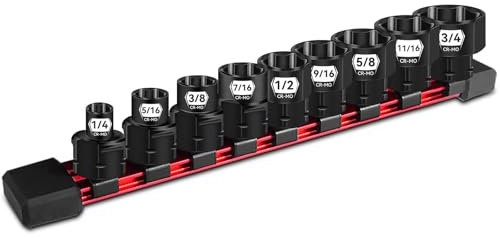 ZHAX 9-Piece 3/8 Drive SAE Low Profile Nano Impact Socket Set 1/4-3/4, Cr-Mo,6-Point,Stubby Socket Set for Tight Spaces