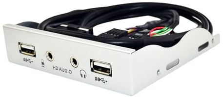 mophrati Concentrador USB 2.0 de 3,5 Pulgadas y 9 Pines con Panel Frontal, 2 Puertos USB .0, Interfaz de micrófono para PC, Plata, 10.22 x .52 cm