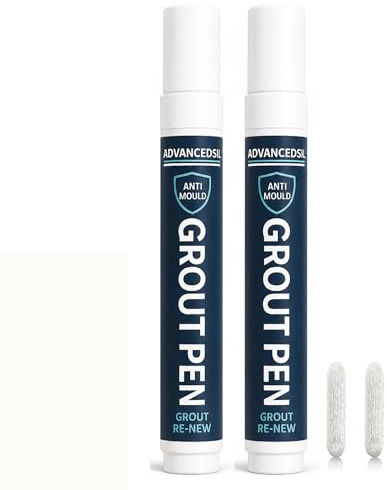 ADVANCEDSIL Grout Pen 2 Pack White Grout Pens with 2 Extra Replacement Tips, Grout Paint Marker for Tile Lines, Grout Whitener and Restorer for Bathroom, Kitchen, Shower, Floor and Wall Tiles