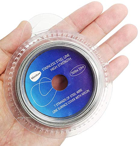 Wire Fishing Line Steel Leader: 50lb Test Knottable Fishing Leader Making for Saltwater Rigging - 32.8ft Nylon Coated 7 Strands Silver String Wire with 20pcs Sleeves