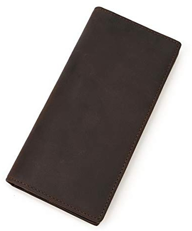 LUUFAN Portafoglio lungo in vera pelle da uomo con tasca con cerniera Vintage Bifold Borsa da libretto degli assegni (Brown 4)