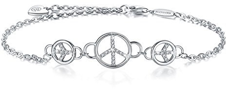 BlingGem Damen Armband aus Weißgold vergoldet 925 Sterling Silber mit Rundschliff Zirkonia Hoffen Frieden Liebe Bettelarmband Frauen