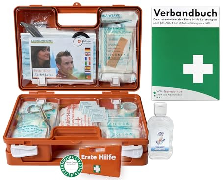 Verbandskoffer/Verbandskasten (K) Typ C - Erste Hilfe nach der aktuellen DIN 13157 für Betriebe INKL. Verbandbuch + Hygiene-Gel