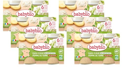 Babybio Petits Pots Chou-fleur de Bretagne Pomme de terre de notre Ferme 2 x 130 g 8+ Mois Bio 0.26 kg 1 Unité - Pack de 6