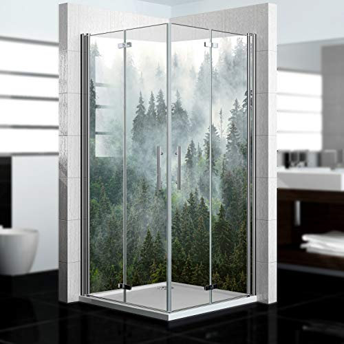 Dedeco - Dos de douche d'angle imperméable motif : forêt V1, 2x 90x200 cm, remplacement de carrelage pour salle de bain, comme paroi décorative, revêtement mural en aluminium