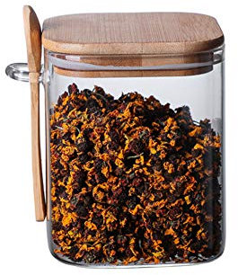 Barattolo per alimenti in vetro trasparente quadrato impilabile con chiusura ermetica coperchi in legno e cucchiaio, contenitore da cucina per chicchi di caffè, tè, spezie, biscotti, noci, snack,