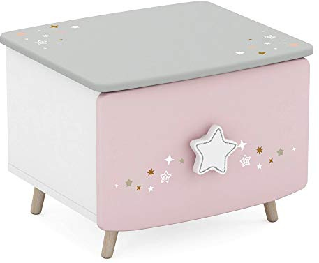 habeig Nachttisch Sterne Holz/MDF Mädchen Kinderzimmer Nachtkommode Nachtkonsole Nachtschrank Nachtisch Star Himmelssterne (Rosa/Weiss # 442)