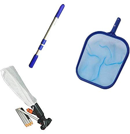 SUDS-ONLINE Swimming Pool Vacuum Cleaner & Pool Skimmer Net Set with Telecscopic Pole With Net Leaf Bag, Portable Pool Maintenance Kit for Above Ground Pools Pool, Pond, Fountain Cleaning
