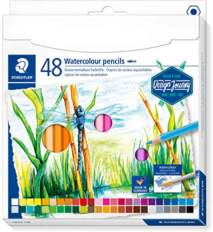 STAEDTLER wasservermalbarer Buntstift, klassisches Sechskantformat, für Aquarelleffekte auf Aquarellpapier, auch für klassische Trockentechniken, Kartonetui mit 48leuchtenden Farben, 14610C C48