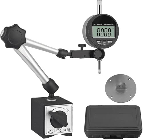 Neoteck Digitale Messuhr und Magnetstativ mit Zentralklemmung, Messtaster 0-12,7 mm/0,5 Zoll Metrische Umrechnung Zentralklemmung Messuhrhalte, für Digital Messuhr