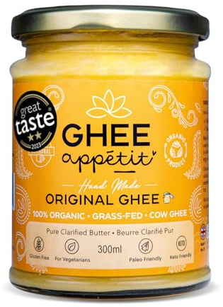 Ghee Appétit Organic Ghee 300 ml I Certified Organic I Free Range Grass Fed Ghee I Ghee Butter I Vegetarian I Ayurveda Ghee Recipe I Pure Clarified Butter I Artisan Ghee