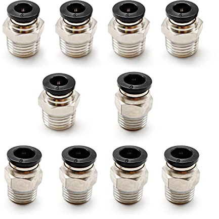 SRJQXH 10 Pièces Raccord Pneumatique 1/4 6MM et 8MM, Raccord Rapide de Tuyau Enfichable, Connecteur Pneumatique Cuivre pour la Trachée et L'équipement D'automatisation