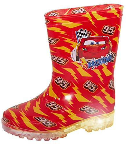 Disney Scarponi Wellington con Luci Lampeggianti Cars per Ragazzi Stivali da Pioggia Bambini Lightning McQueen Wellys con Luci Lampeggianti, Rosso, 30 EU