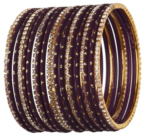 Efulgenz Rhinestone Crystal Bangles for Women - Indian Bollywood Wedding Jewelry Set - CZ Plain Metal Bracelet Bangle