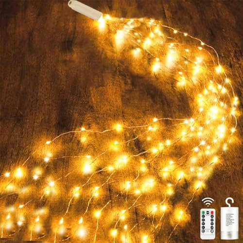 Dekofun Lichterschweif 1M 100 LED Weihnachtsbeleuchtung mit Batterie, Timer, Fernbedienung, Lichterstrang 8 Modi Wasserfall Lichterkette Wasserdicht Lichterbündel für Weihnachten Außen Innen Deko