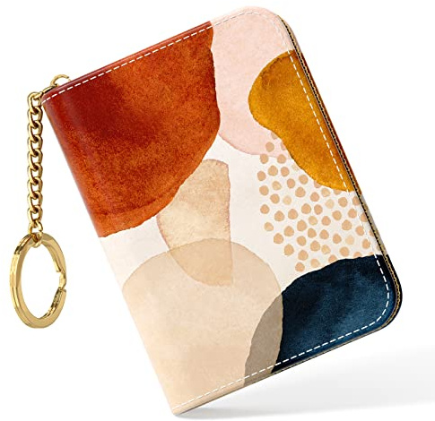 Nipichsha Credit Card Holder, Small RFID Card Wallet for Women, Slim Leather Card Holder Wallet, Credit Card Wallet Organizer, Pocket Business Card Case with Zipper & Keychain, Simple Abstract Art